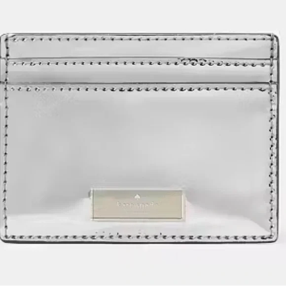 KATE SPADE Bridget Mirror Metallic Slim Card Holder in a Silver Color 4”x3” NWT - Picture 11 of 12